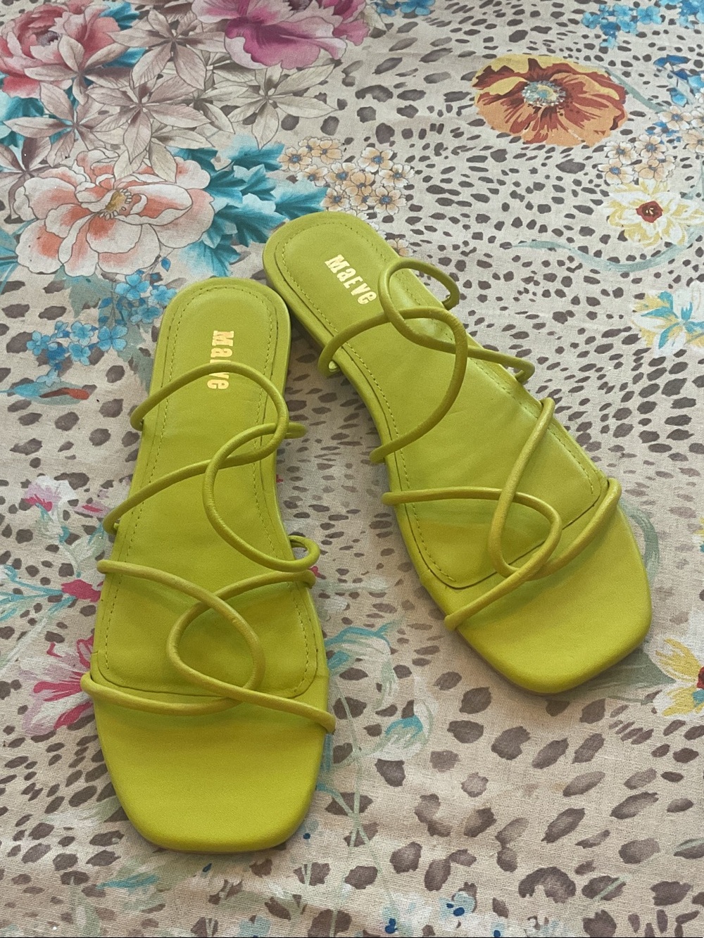 Anthropologie/Maeve Neon Lime Strappy Slide Sandals